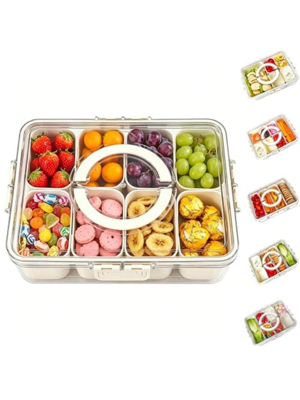 Divided Serving Tray with Lid and Handle - Snackle Box Charcuterie Container